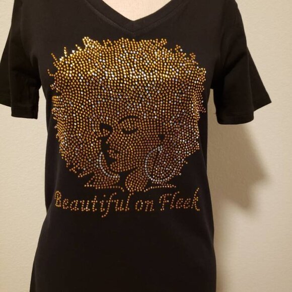 Tops - Afro Gold head Rhinestone. Women shirt